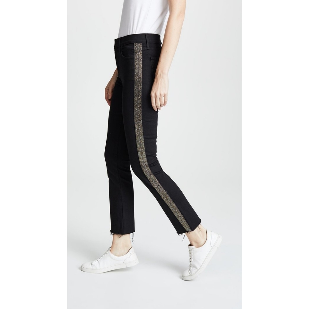 Mother The Rascal Ankle Fray Jeans in Guilty Treasures Black Beaded Stripe 29